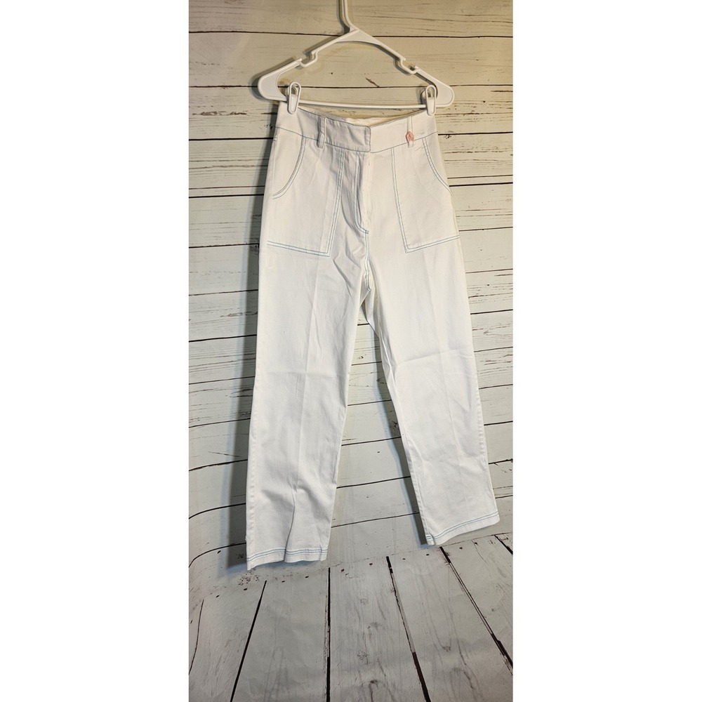 Meet Marie White  2 Piece Set Crop Tie Top Wide Leg Pants Blue Stitch SZ 3‎